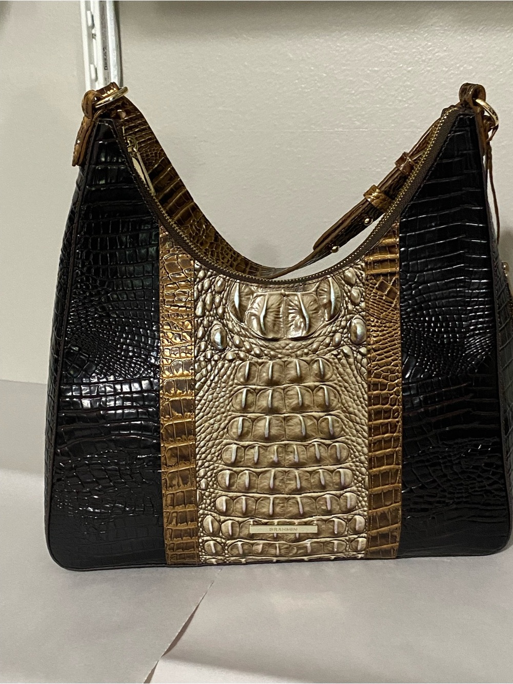 Brahmin Tabitha Tri-color Melbourne Leather Shoulder Bag Cocoa Conway - Picture 3 of 15